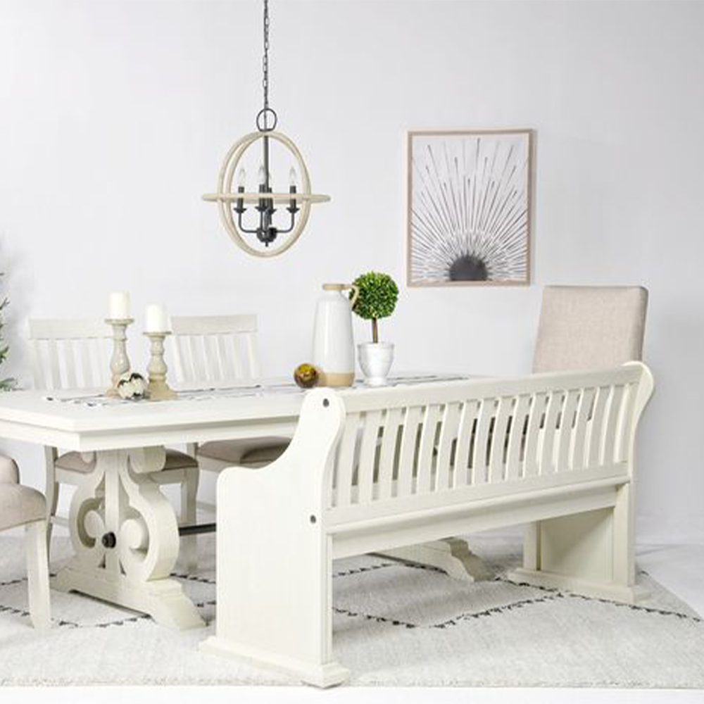 Stone White Dining Pew Bench With Storage | Ellesime International 