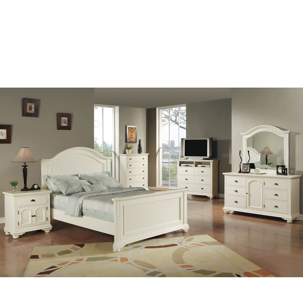 Ellesime International  | Brook White Five Piece Set with Queen Panel Bed ( Dr, Mr, Chest, NS, and Bed )