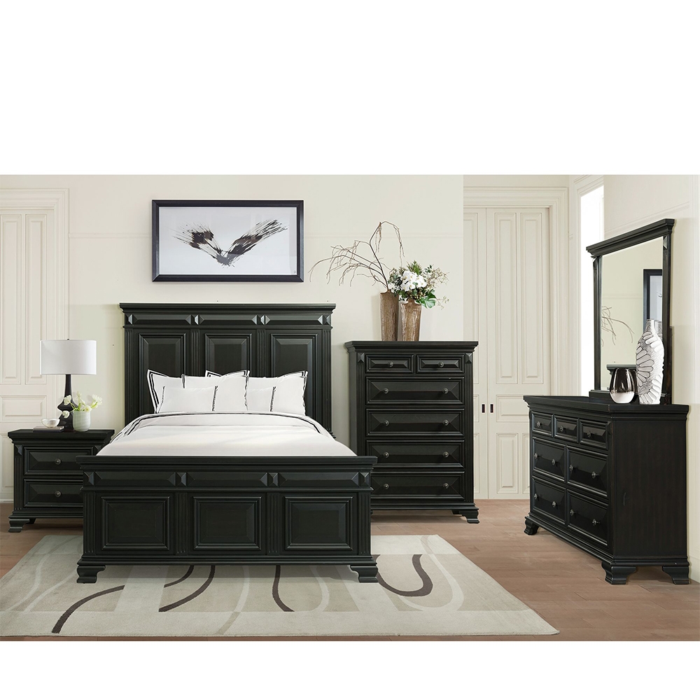 Ellesime International  | Calloway Black Five Piece Set with Queen Panel Bed ( Dr, Mr, Chest, NS and Bed )