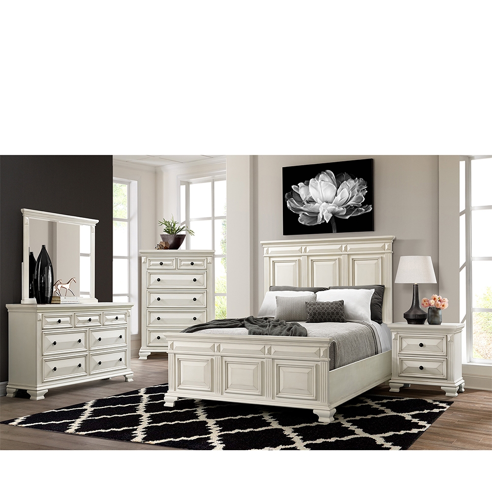 Ellesime International  | Calloway White Five Piece Set with Queen Panel Bed ( Dr, Mr, Chest, NS and Bed )