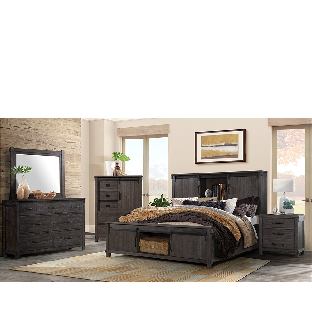 Ellesime International  | Scott Dark Five Piece Set with Queen Storage HB/FB Bed ( Dr, Mr, Chest, NS and Bed )