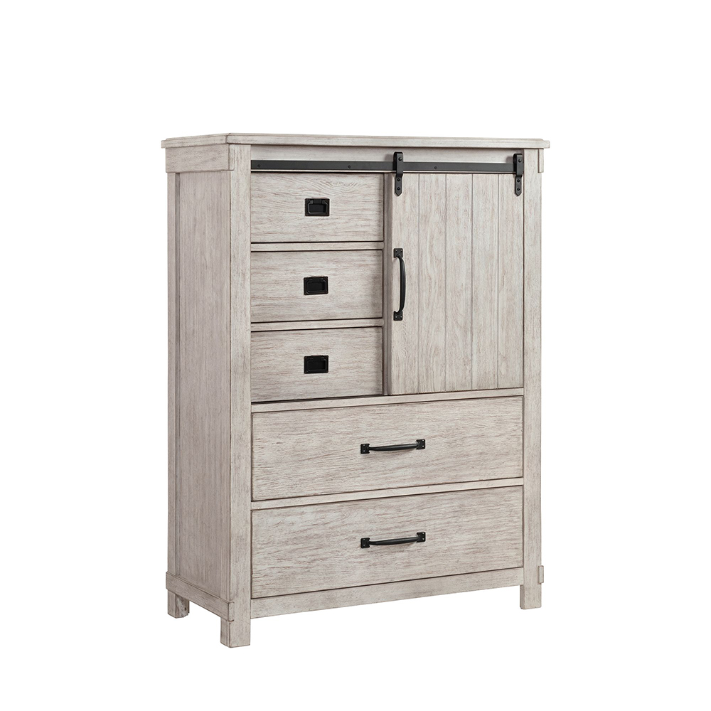 Scott White Five Piece Set with Queen Storage HB/FB Bed ( Dr, Mr, Chest, NS, and Bed ) | Ellesime International 