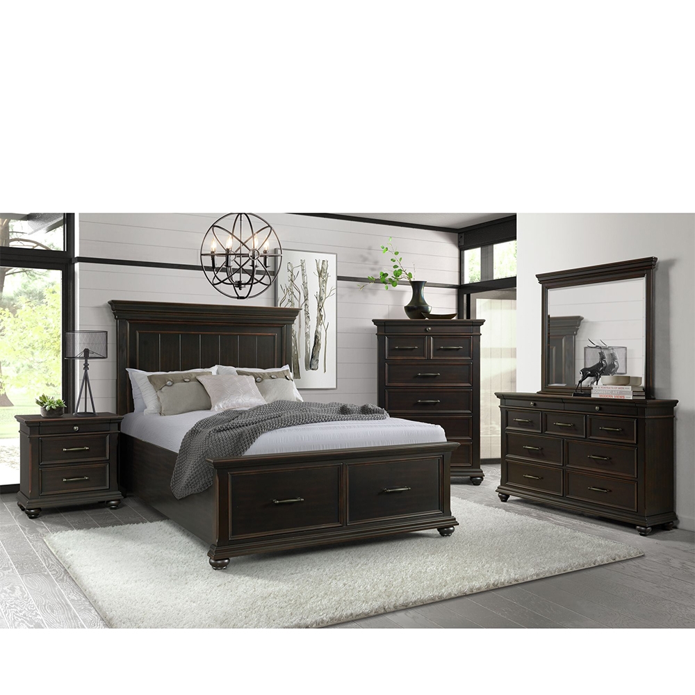 Ellesime International  | Slater Black Five Piece Set with Queen Storage Bed ( Dr, Mr, Chest, NS and Bed )