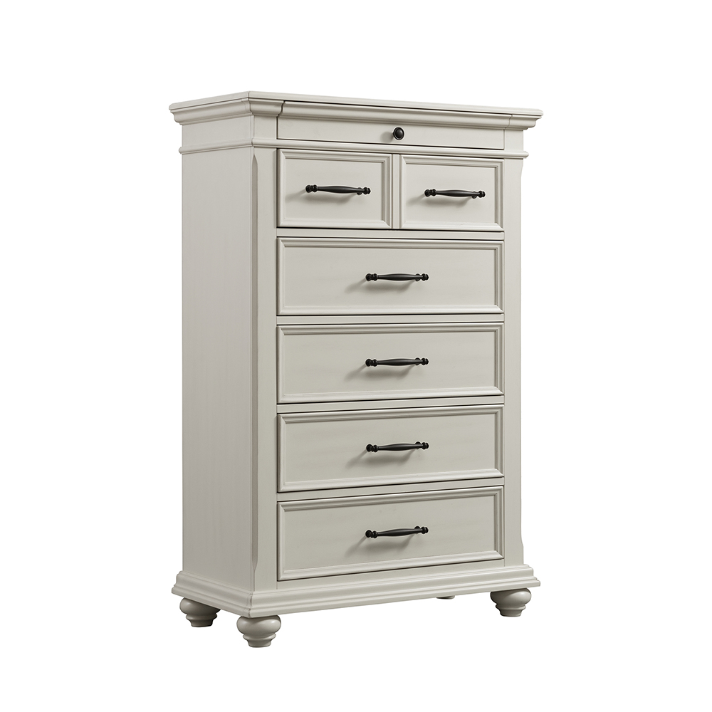 Slater White Five Piece Set with Queen Storage Bed ( Dr, Mr, Chest, NS and Bed ) | Ellesime International 