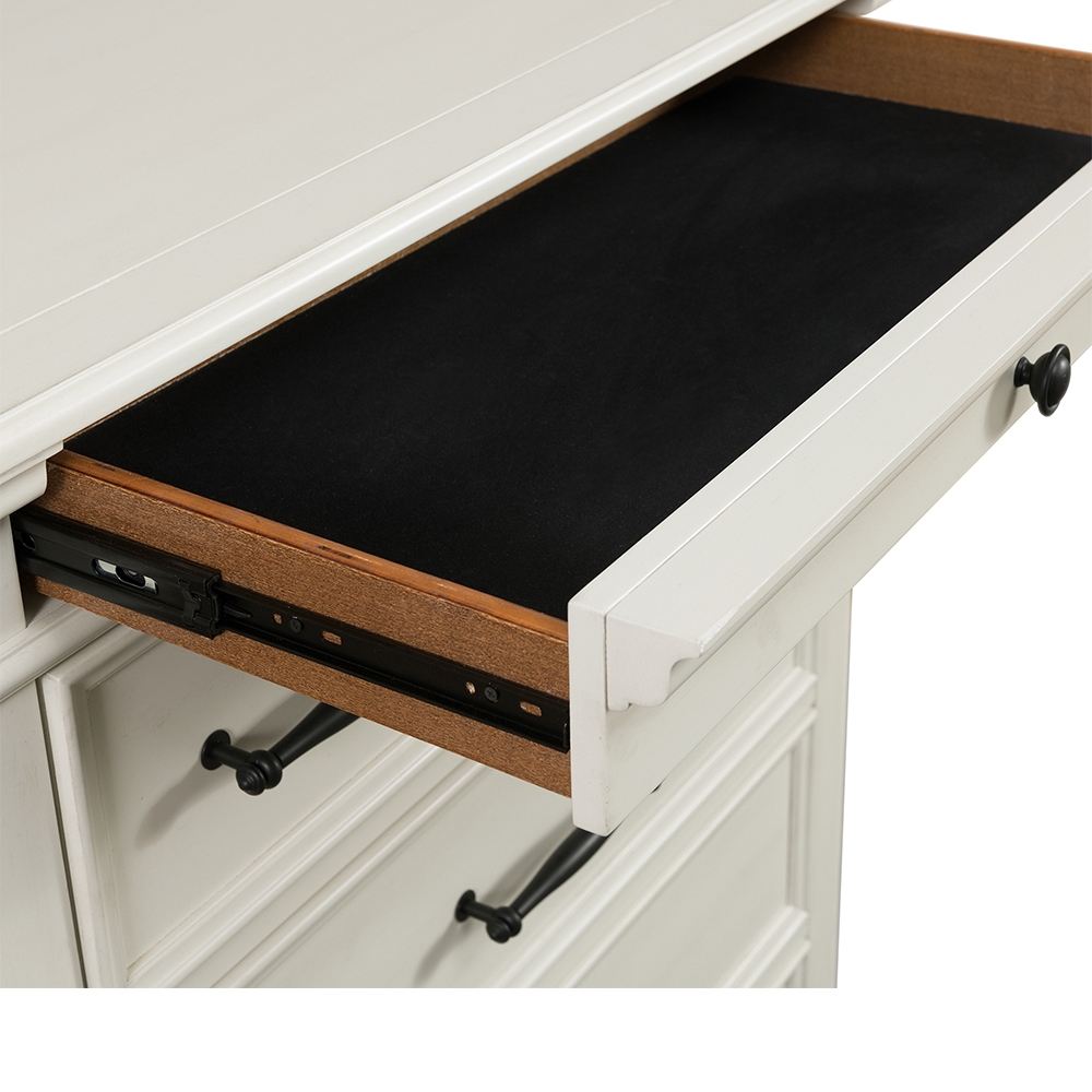 Slater White Five Piece Set with Queen Storage Bed ( Dr, Mr, Chest, NS and Bed ) | Ellesime International 