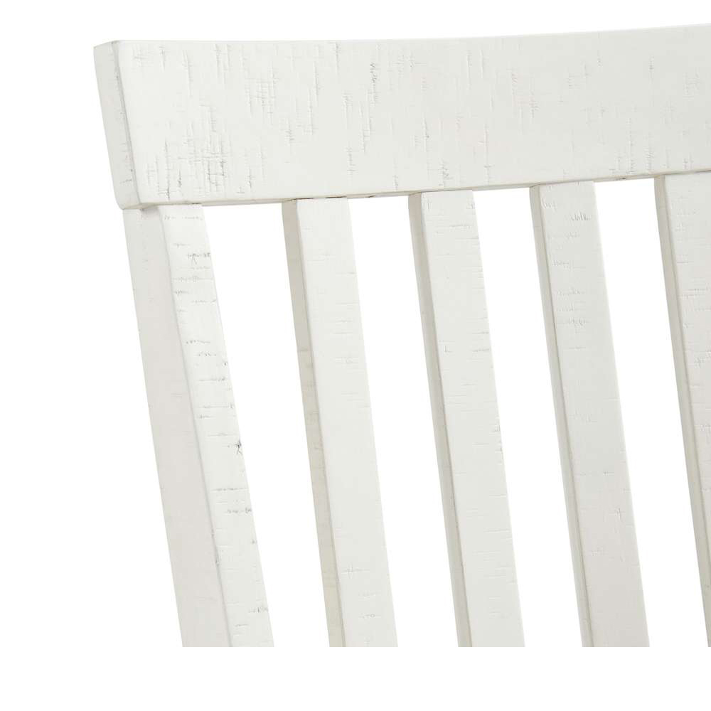 Stone White Dining Seven Piece Set ( Dining Table, Three Side Chairs, Two Parson Chairs, Pew Bench, Server ) | Ellesime International 