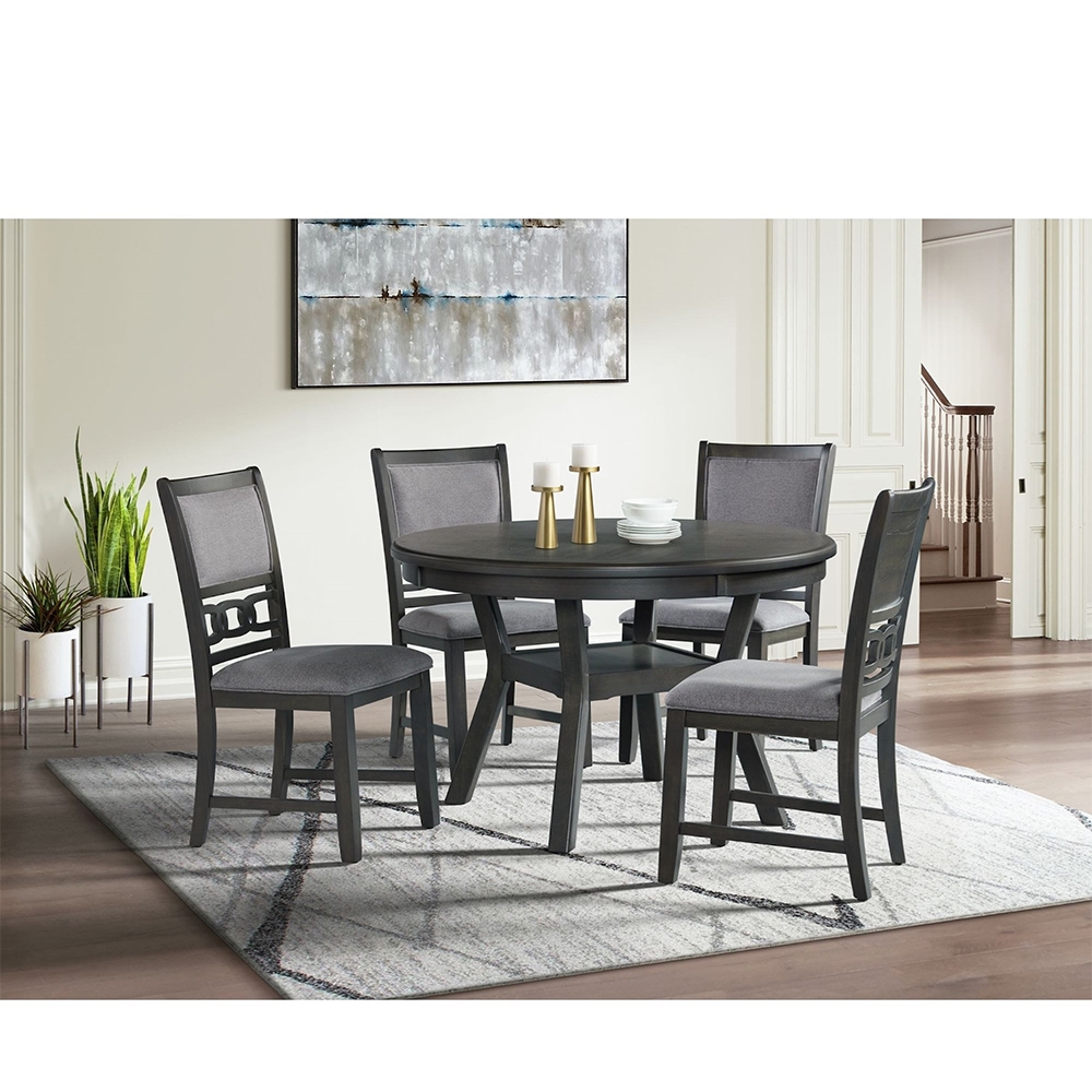 Ellesime International  | Amherst Grey Dining Five Piece Set ( Dining Table, Four Fabric Side Chairs )