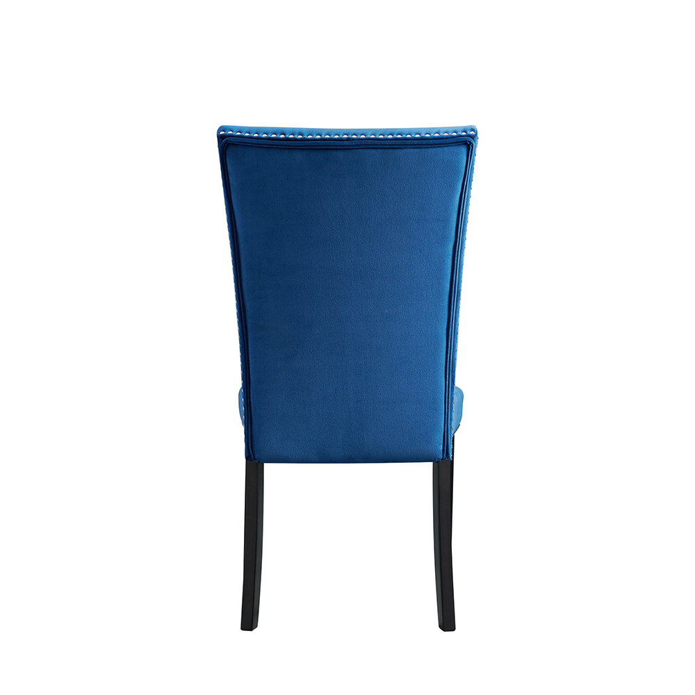 Francesca Rectangular Dining Grey Marble Five Piece Set ( Dining Table, Four Blue Velvet Side Chairs ) | Ellesime International 