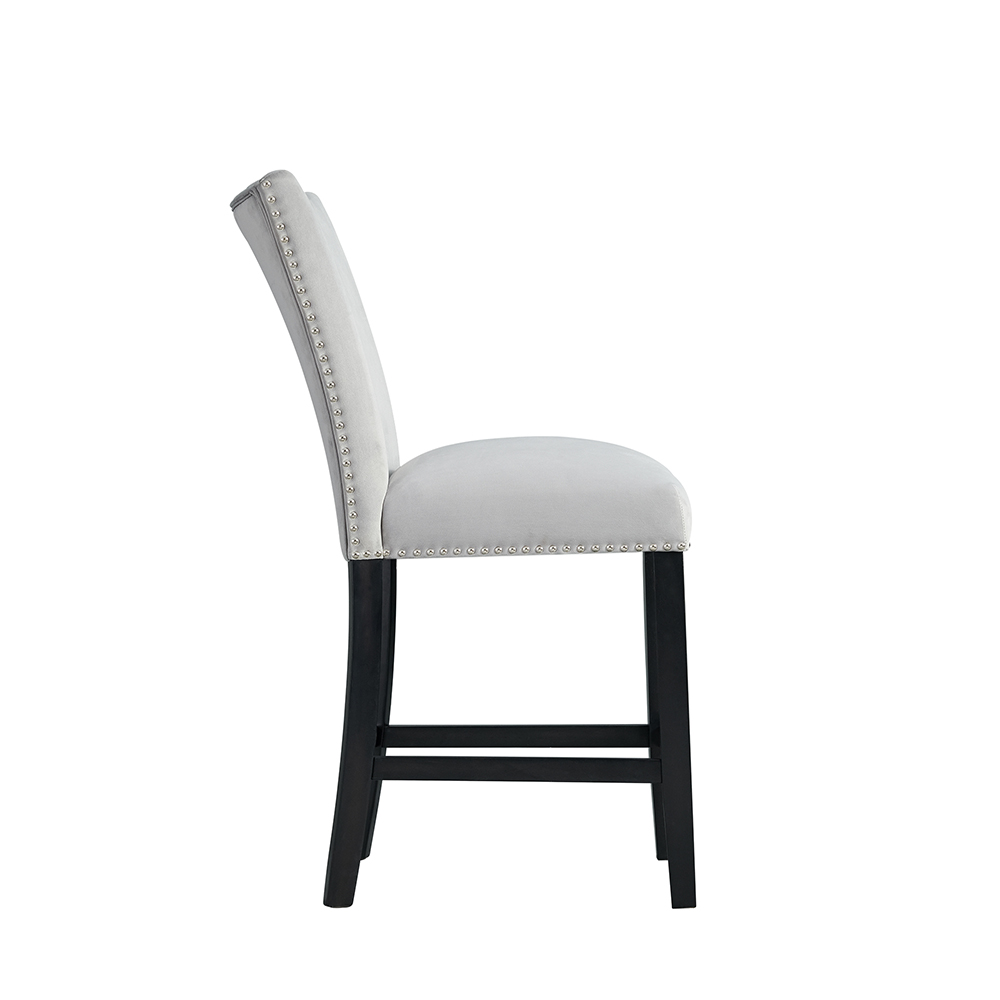 Francesca Square Counter Dining Five Piece Set ( Dining Table, Four Grey Velvet Side Chairs ) | Ellesime International 