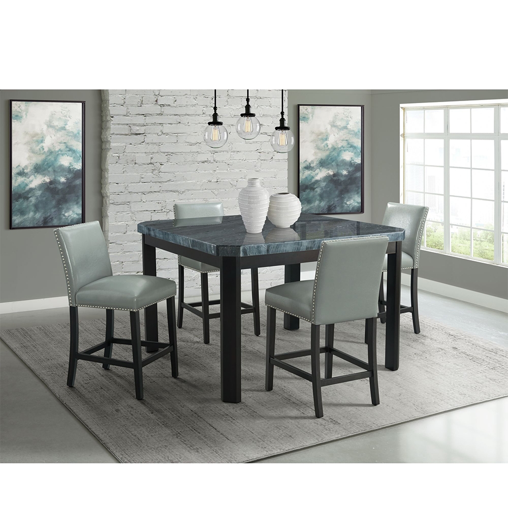 Francesca Square Counter Dining Five Piece Set ( Dining Table, Four Grey Velvet Side Chairs ) | Ellesime International 