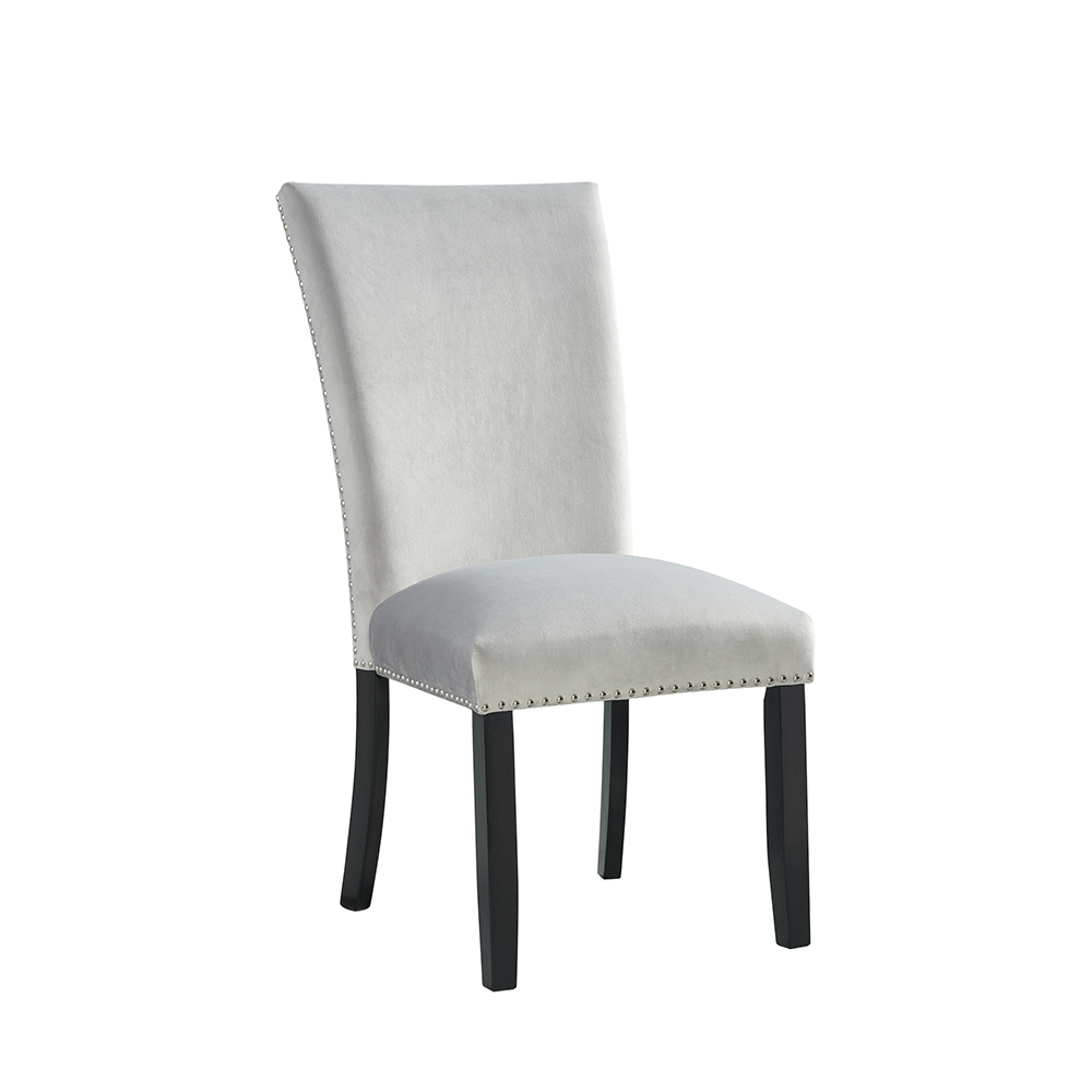 Francesca Rectangular Dining White Marble Five Piece Set ( Dining Table, Four Grey Velvet Side Chairs ) | Ellesime International 