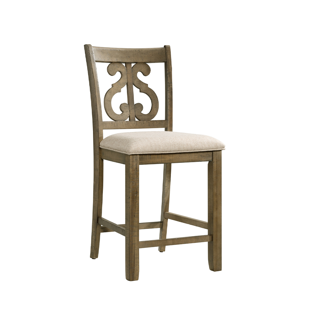 Stone Gray Counter Five Piece Set ( Dining Table, Four Wooden Swirl Back Side Chairs ) | Ellesime International 