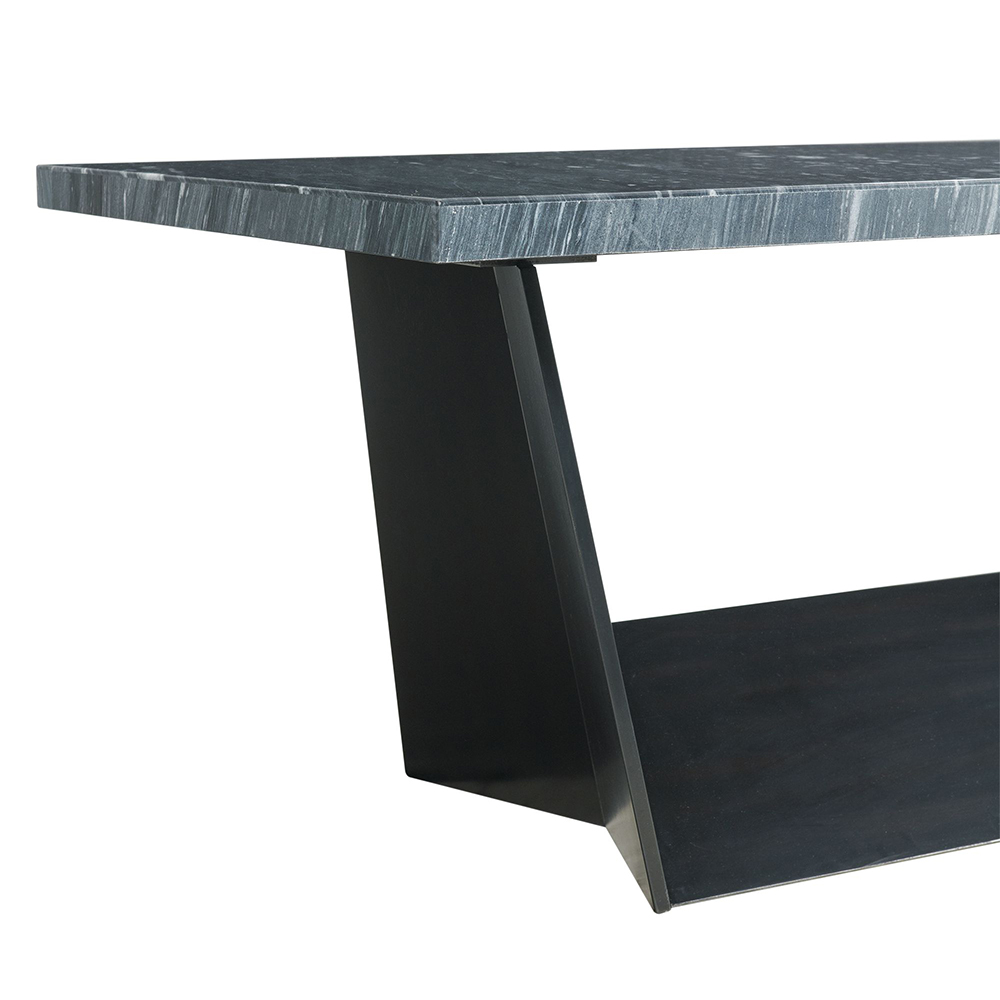 Beckley Dark Dining Seven Piece Set ( Dining Table, Six Dark Grey Linen No Nailhead Side Chairs ) | Ellesime International 