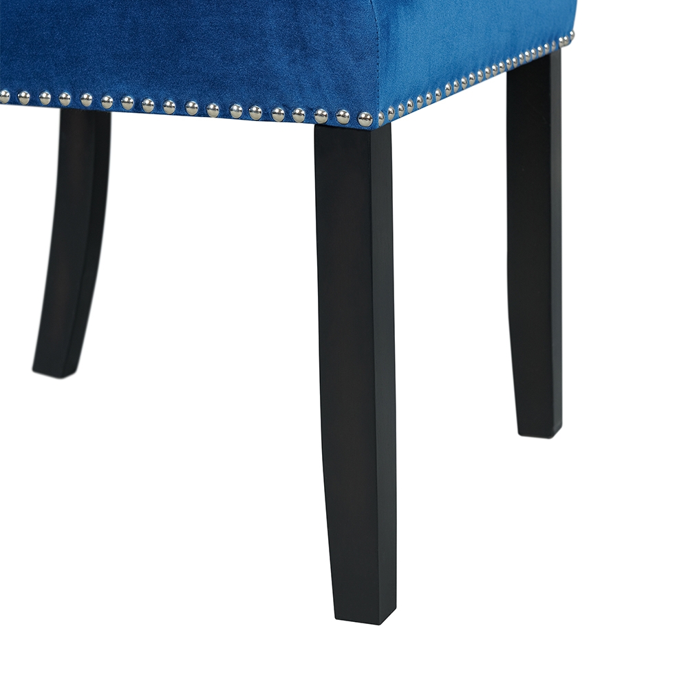 Beckley Dark Dining Seven Piece Set ( Dining Table, Six Blue Velvet Side Chairs ) | Ellesime International 