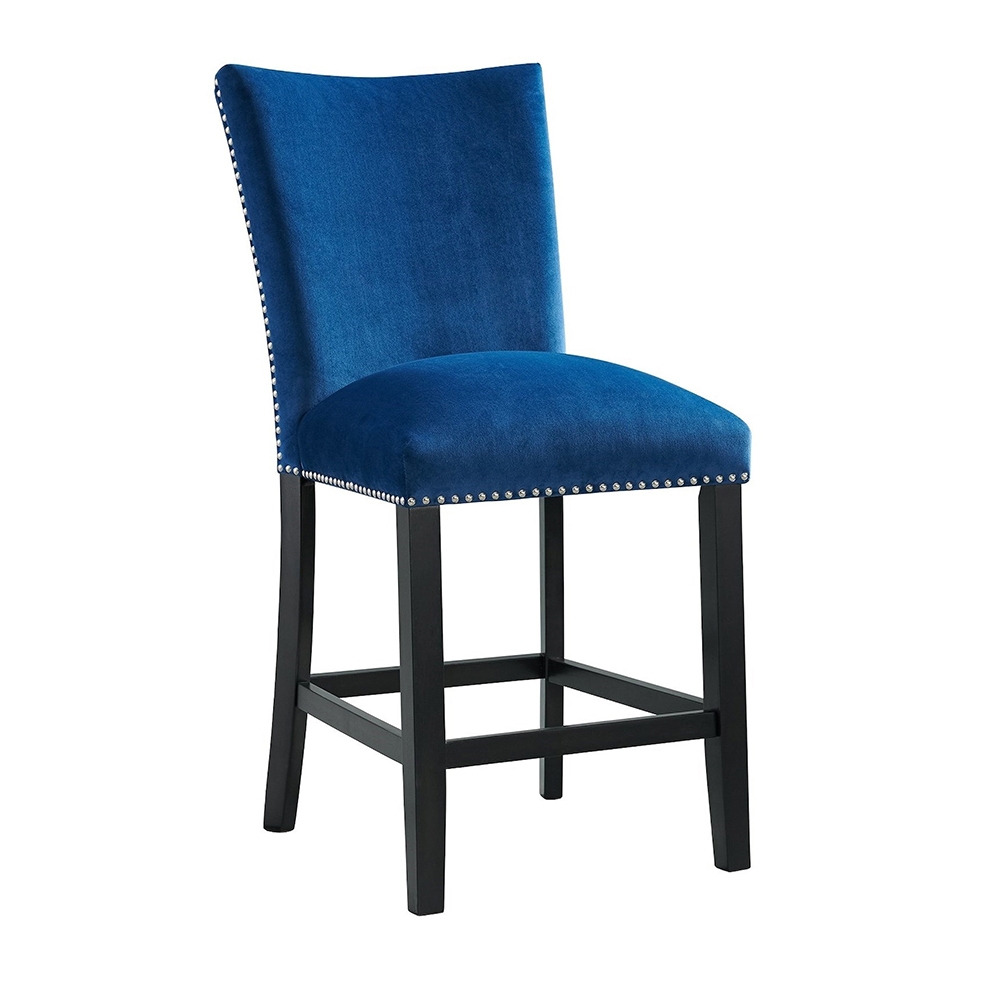 Beckley White Counter Seven Piece Set ( Dining Table, Six Blue Velvet Side Chairs ) | Ellesime International 