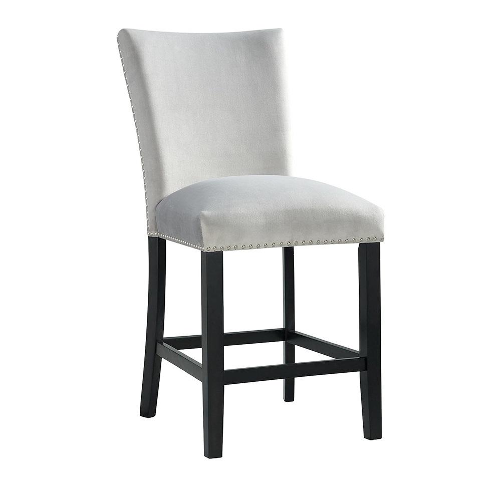 Beckley White Counter Seven Piece Set ( Dining Table, Six Grey Velvet Side Chairs ) | Ellesime International 