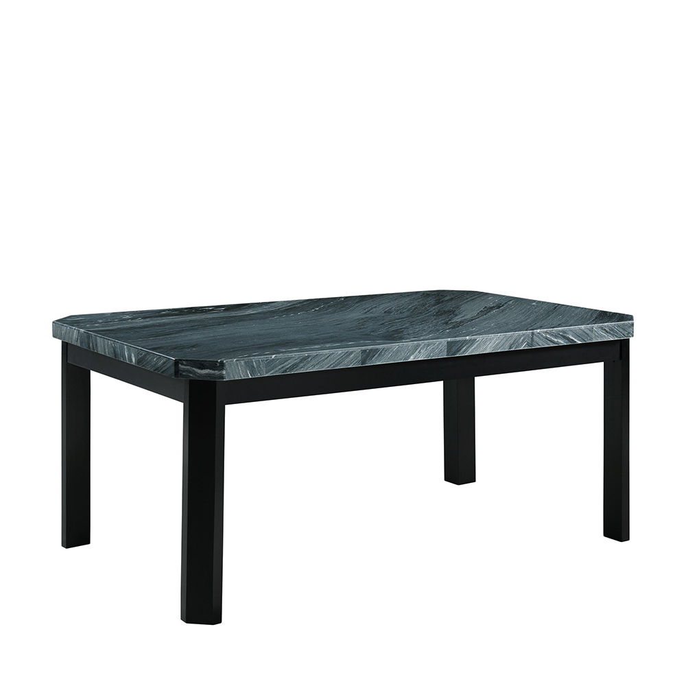 Francesca Rectangular Dining Grey Marble Seven Piece Set ( Dining Table, Six Blue Velvet Side Chairs ) | Ellesime International 