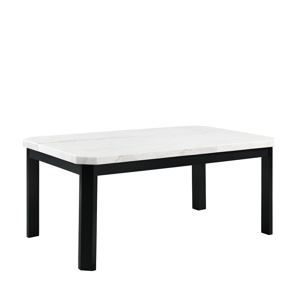 Francesca Rectangular Dining White Marble Seven Piece Set ( Dining Table, Six Grey No Nailhead Side Chairs ) | Ellesime International 