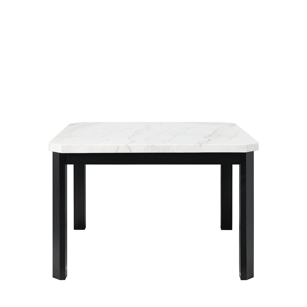 Francesca Square Counter Dining White Marble Seven Piece Set ( Dining Table, Six Blue Velvet Side Chairs ) | Ellesime International 