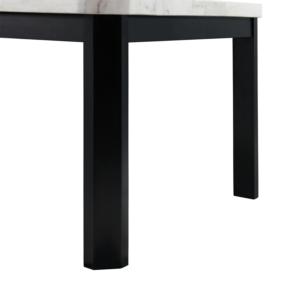 Francesca Square Counter Dining White Marble Seven Piece Set ( Dining Table, Six Blue Velvet Side Chairs ) | Ellesime International 