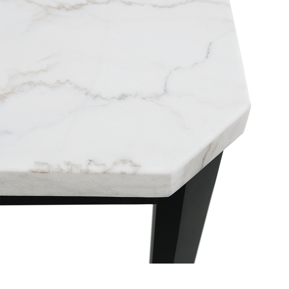 Francesca Square Counter Dining White Marble Seven Piece Set ( Dining Table, Six Blue Velvet Side Chairs ) | Ellesime International 