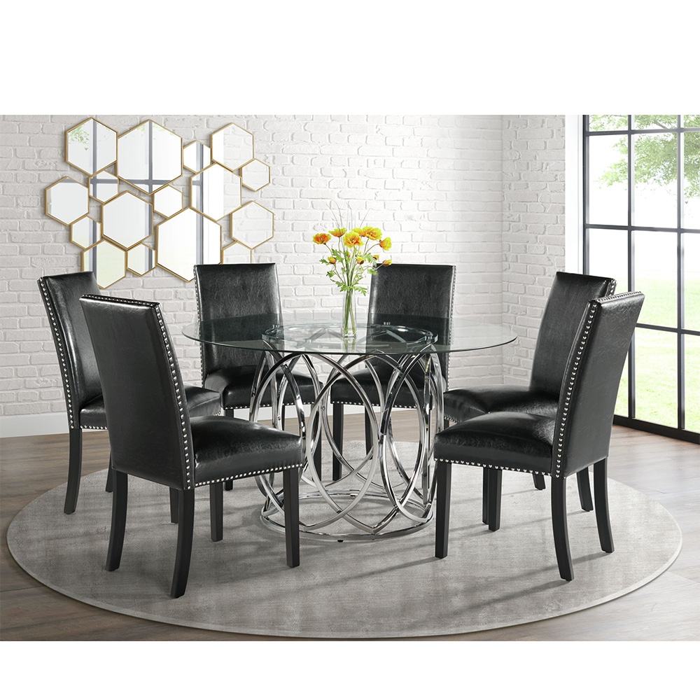 Ellesime International  | Merlin Dining Table - Meridian Chairs Seven Piece Set ( Dining Table, Six Black Side Chairs )