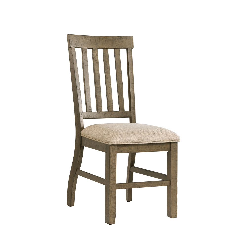 Stone Gray Dining Seven Piece Set ( Dining Table, Four Wooden Slat Back Side Chairs, Two Parson Chairs ) | Ellesime International 