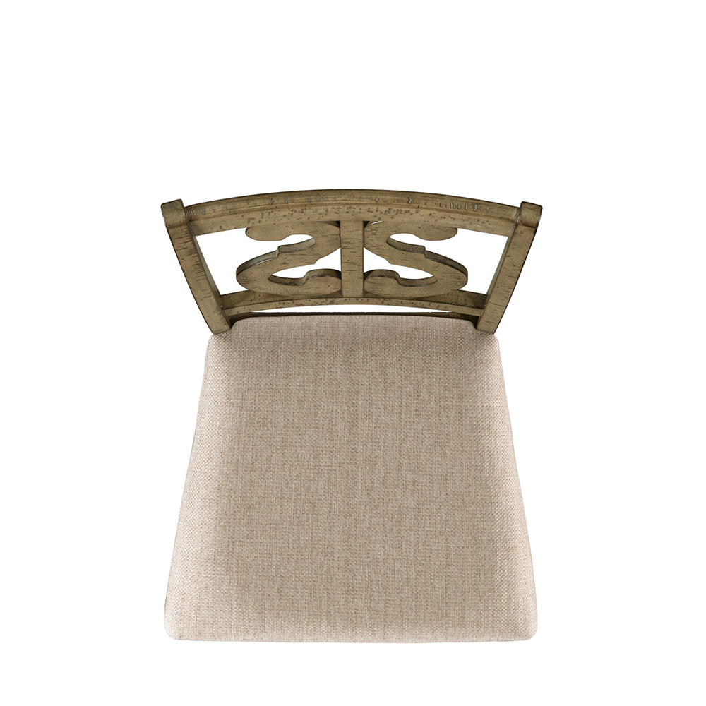 Stone Gray Dining Seven Piece Set ( Dining Table, Four Wooden Swirl Back Side Chairs, Two Parson Chairs ) | Ellesime International 