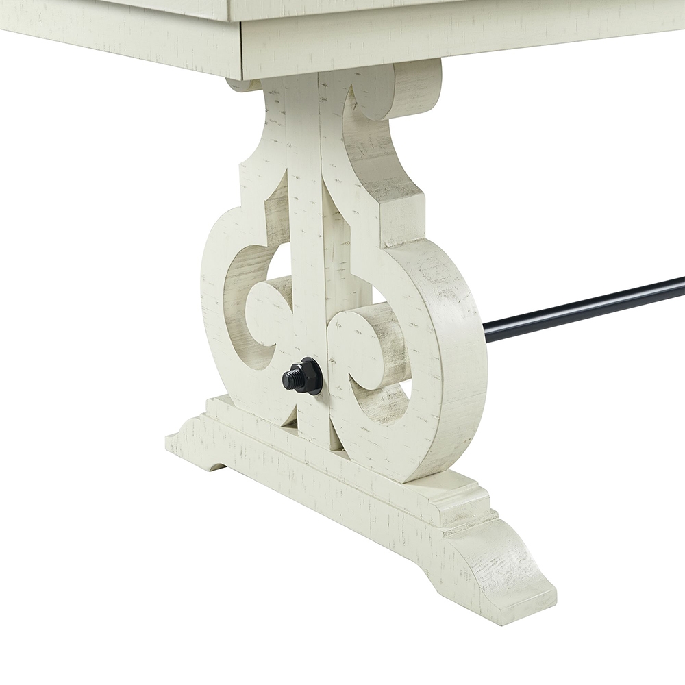 Stone White Counter Seven Piece Set ( Dining Table, Six Wooden Swirl Back Side Chairs ) | Ellesime International 