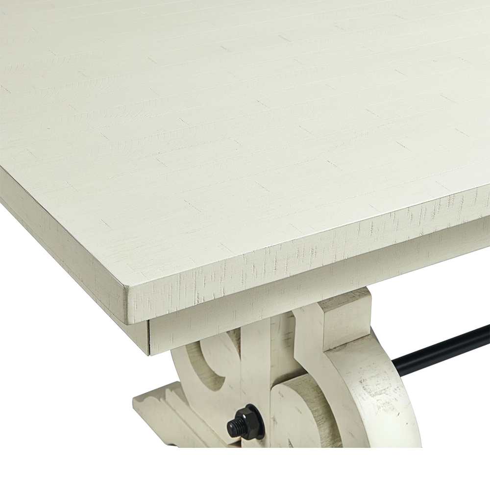 Stone White Counter Seven Piece Set ( Dining Table, Six Wooden Swirl Back Side Chairs ) | Ellesime International 