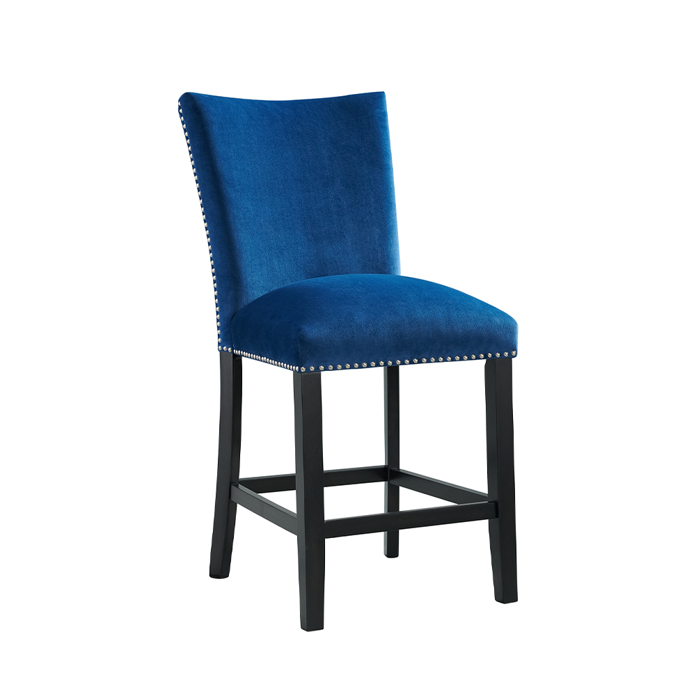 Valentino White Marble Counter Five Piece Set ( Counter Table, Four Blue Velvet Side Chair ) | Ellesime International 