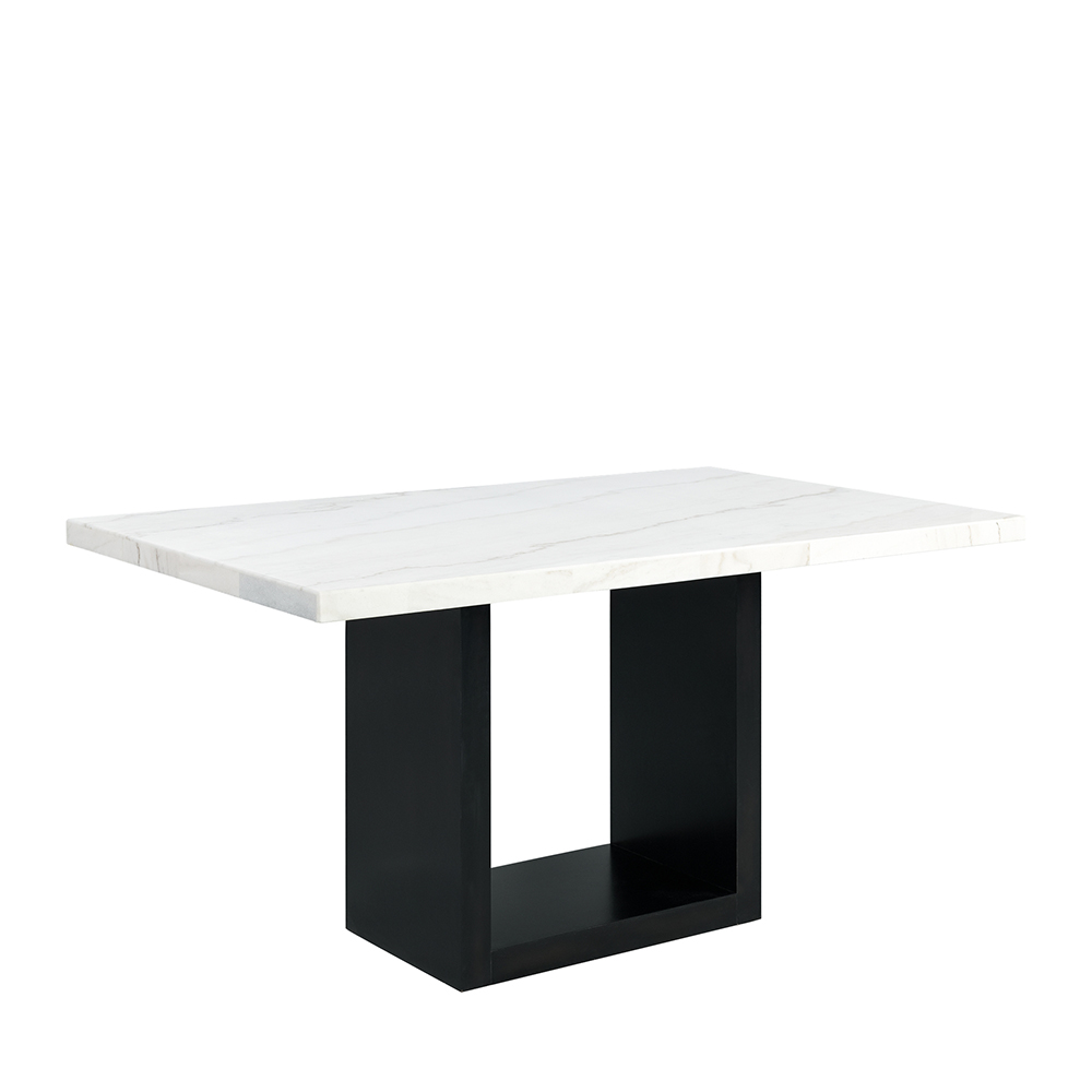 Valentino White Marble Counter Seven Piece Set ( Counter Table, Six Grey Velvet Side Chair ) | Ellesime International 