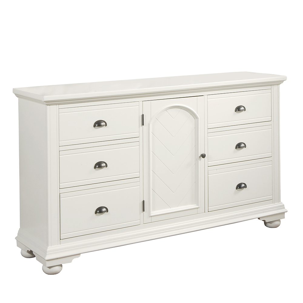 Brook White Five Piece Set with Queen Panel Bed ( Dr, Mr, Chest, NS, and Bed ) | Ellesime International 