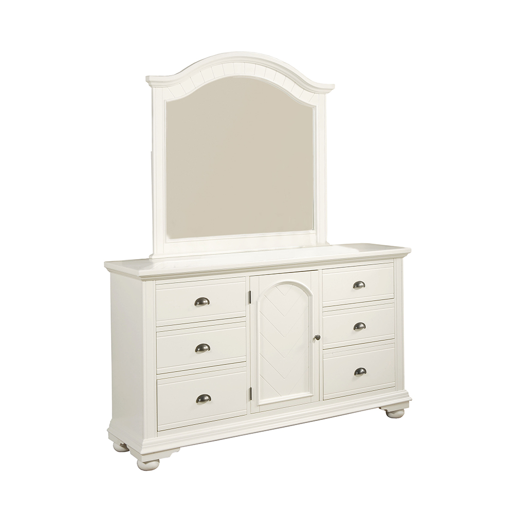 Brook White Five Piece Set with Queen Panel Bed ( Dr, Mr, Chest, NS, and Bed ) | Ellesime International 