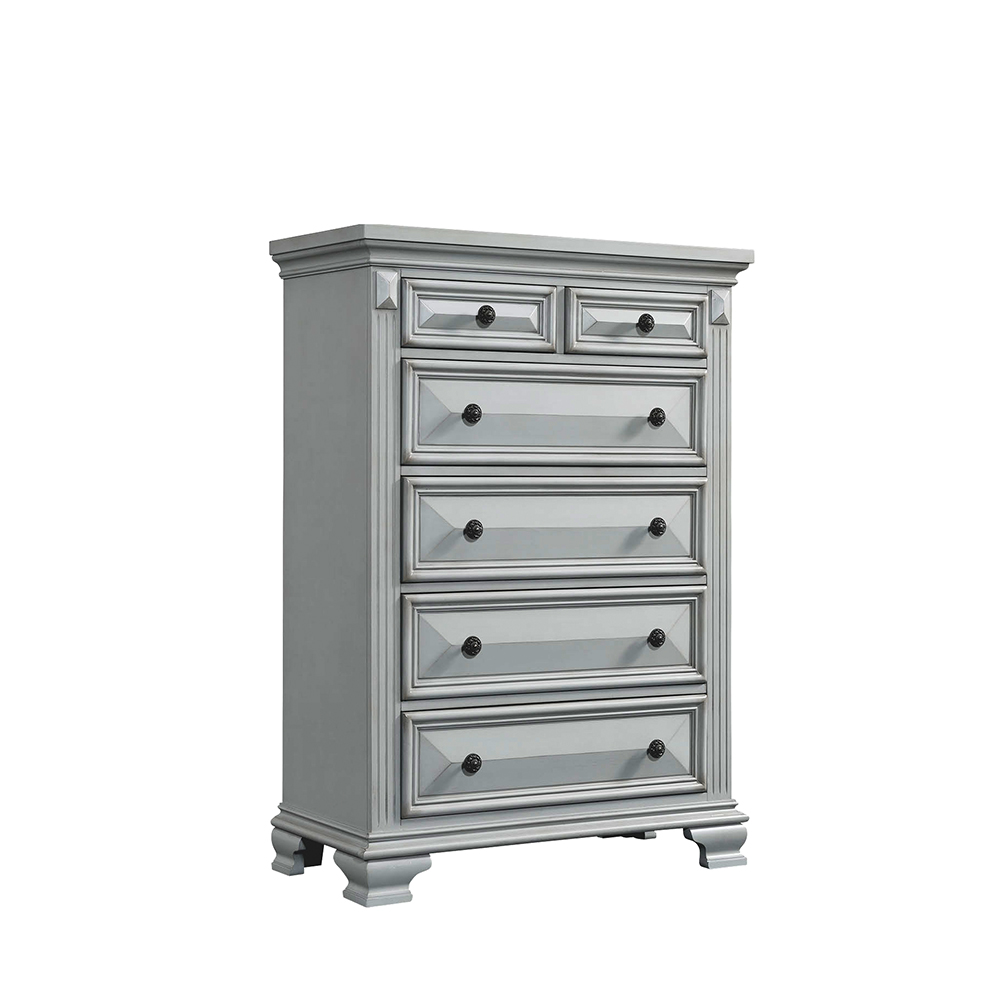 Calloway Grey Five Piece Set with Queen Panel Bed ( Dr, Mr, Chest, NS, and Bed ) | Ellesime International 