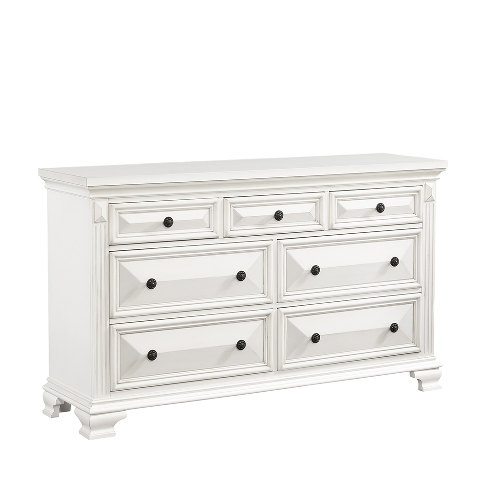 Calloway White Four Piece Set with Queen Panel Bed ( Dr, Mr, NS and Bed ) | Ellesime International 