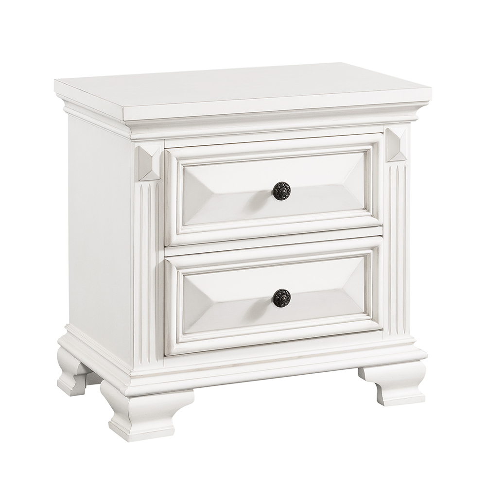 Calloway White Four Piece Set with Queen Panel Bed ( Dr, Mr, NS and Bed ) | Ellesime International 