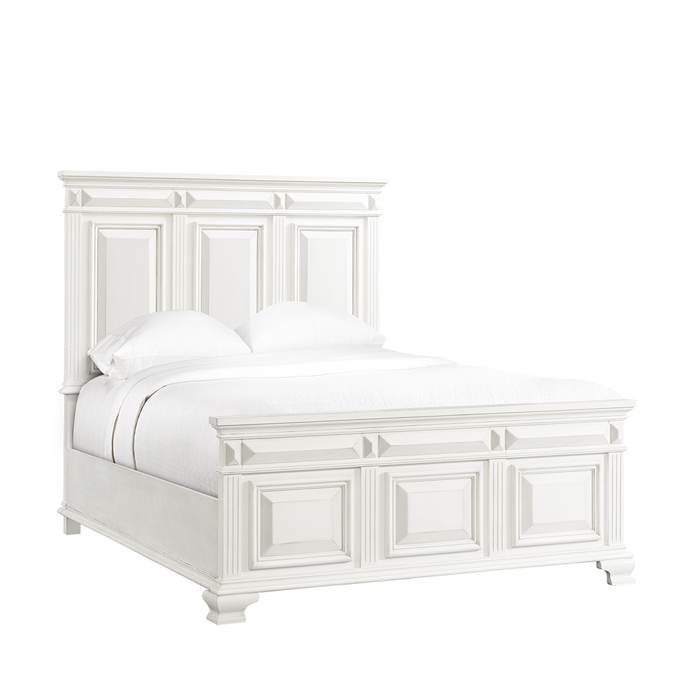 Calloway White Four Piece Set with Queen Panel Bed ( Dr, Mr, NS and Bed ) | Ellesime International 