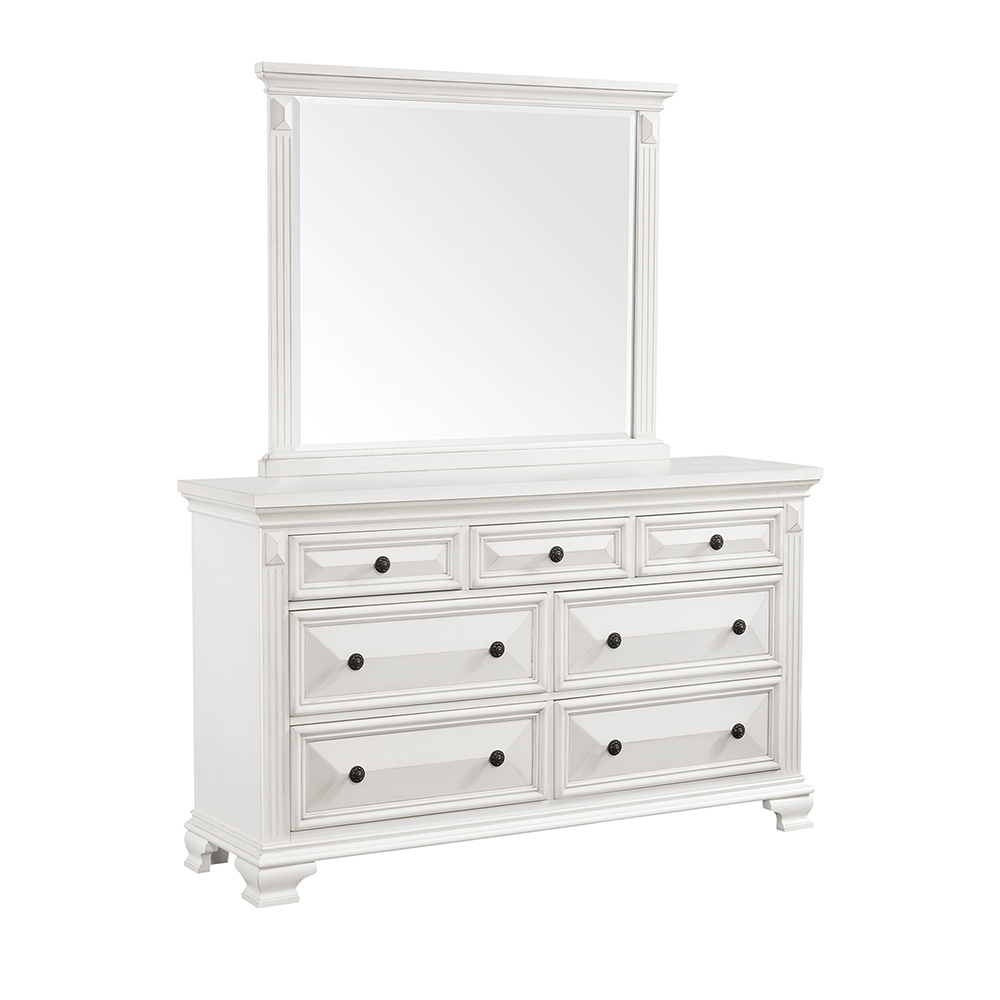 Calloway White Four Piece Set with Queen Panel Bed ( Dr, Mr, Chest and Bed ) | Ellesime International 