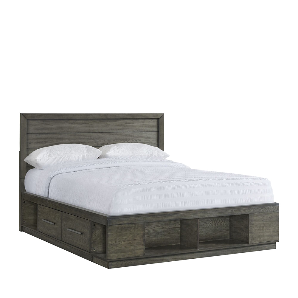 Elation Three Piece Set with Queen Four Drawer Storage Panel Bed ( Dr, Mr, and Bed ) | Ellesime International 