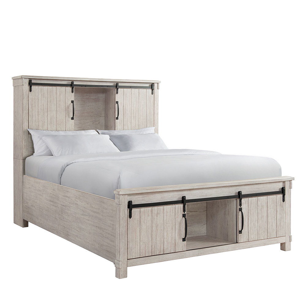 Scott White Four Piece Set with Queen Storage HB/FB Bed ( Dr, Mr, NS, and Bed ) | Ellesime International 