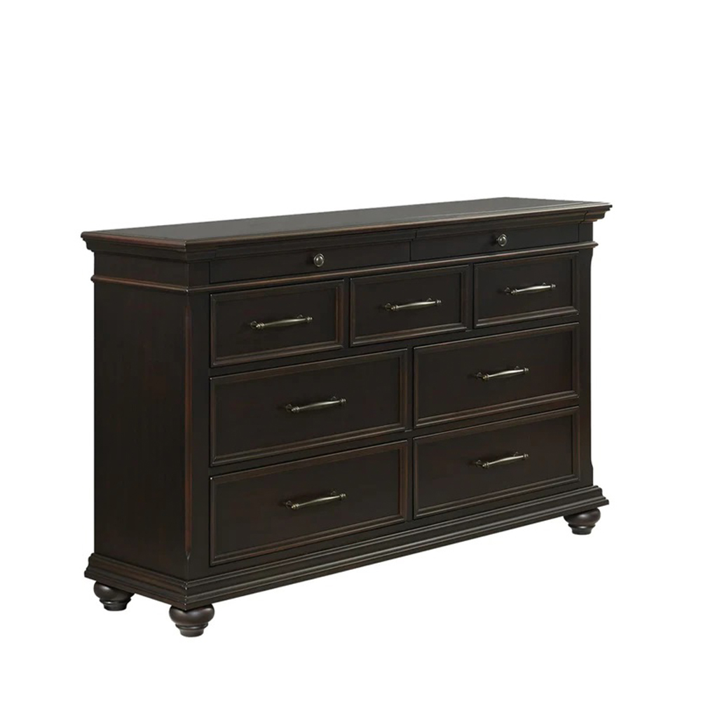 Slater Black Four Piece Set with Queen Storage Bed ( Dr, Mr, Chest and Bed ) | Ellesime International 