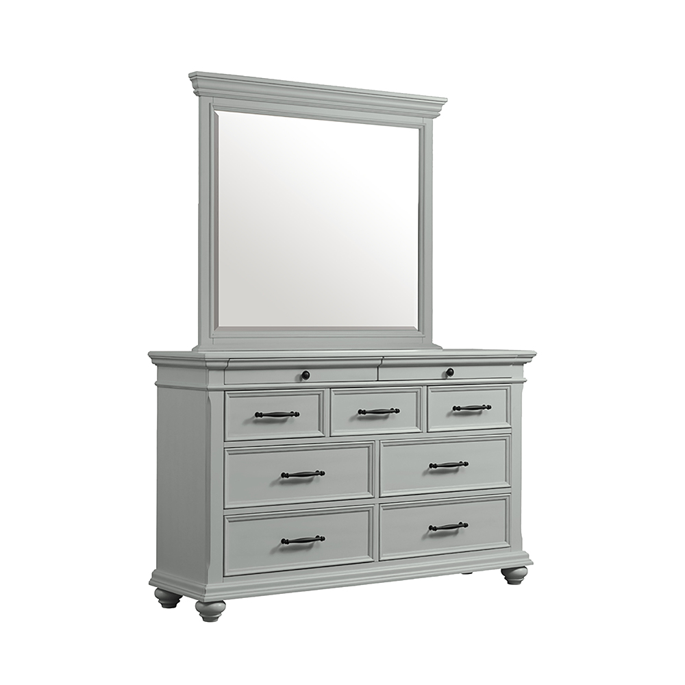 Slater Grey Four Piece Set with Queen Storage Bed ( Dr, Mr, NS and Bed ) | Ellesime International 