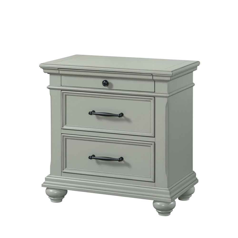 Slater Grey Four Piece Set with Queen Storage Bed ( Dr, Mr, NS and Bed ) | Ellesime International 