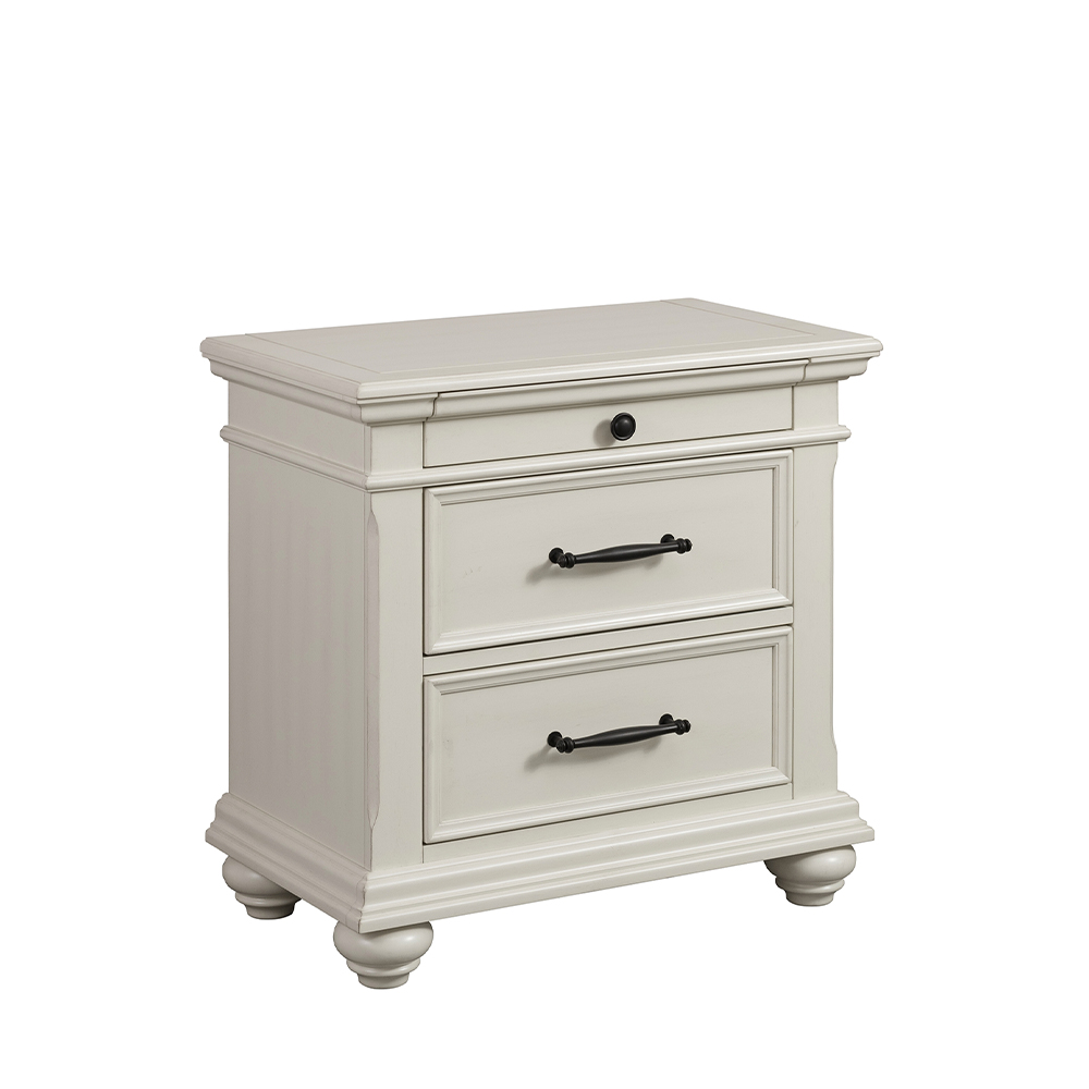 Slater White Four Piece Set with Queen Storage Bed ( Dr, Mr, NS and Bed ) | Ellesime International 