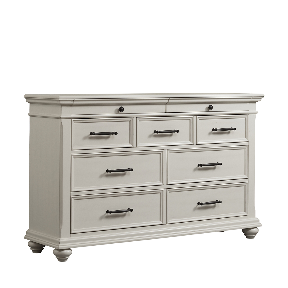 Slater White Five Piece Set with Queen Storage Bed ( Dr, Mr, Chest, NS and Bed ) | Ellesime International 