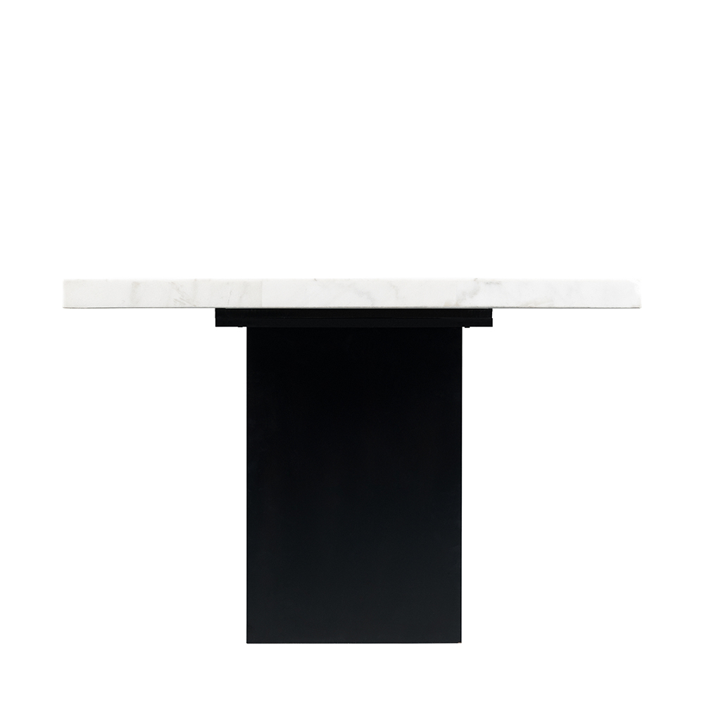Valentino White Marble Dining Seven Piece Set ( Dining Table, Six Blue Velvet Side Chairs ) | Ellesime International 