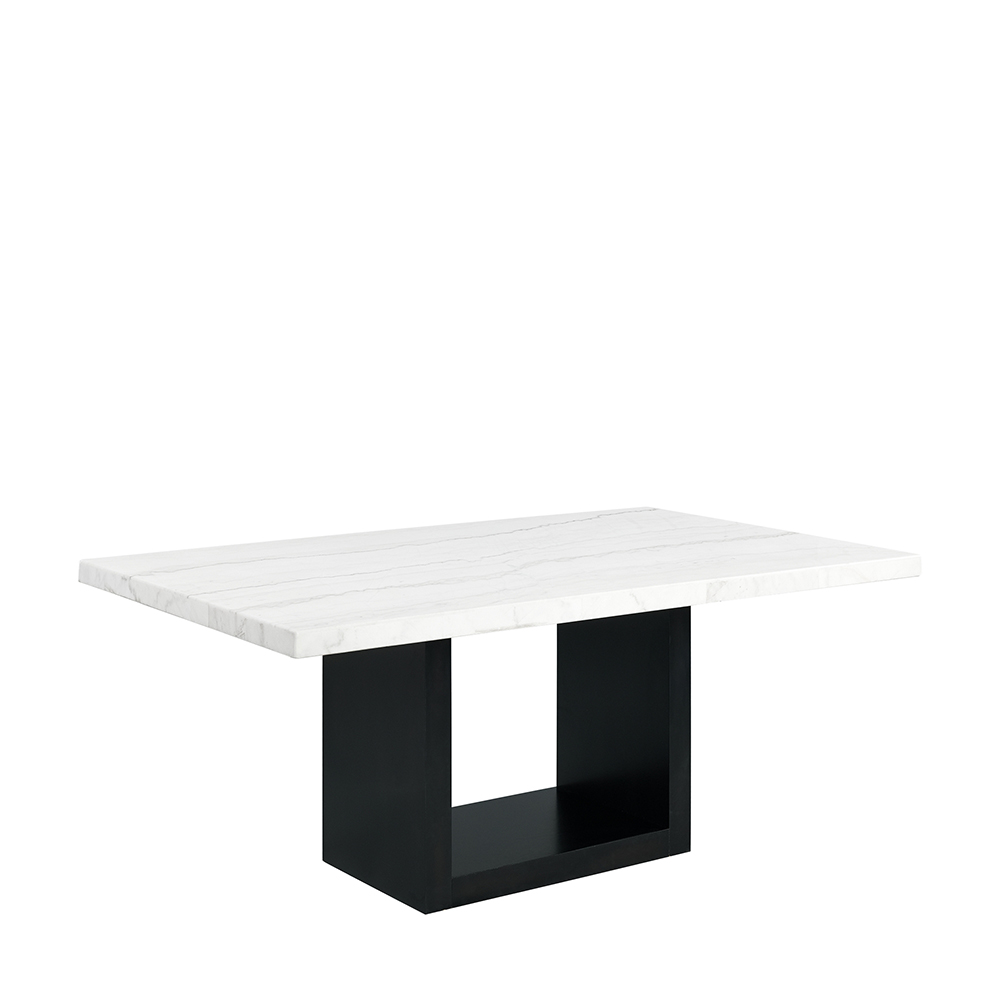 Valentino White Marble Dining Seven Piece Set ( Dining Table, Six Grey PU No Nailhead Side Chair ) | Ellesime International 