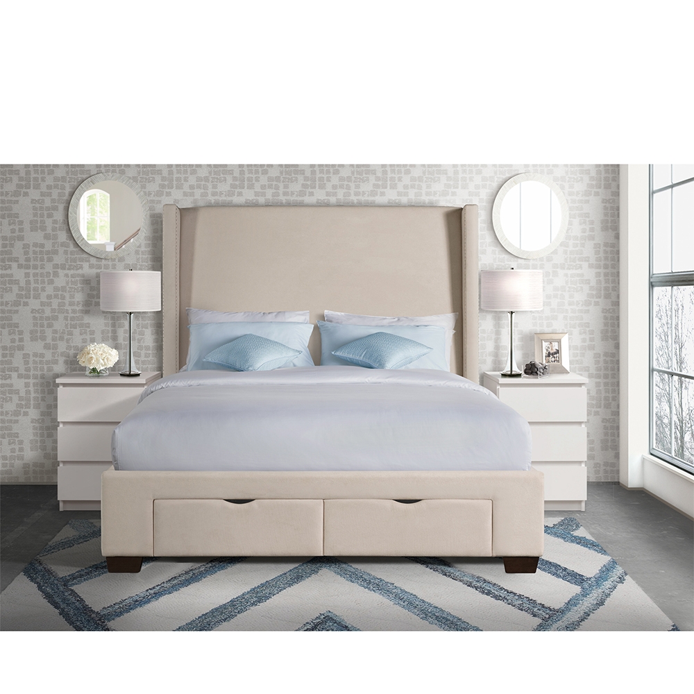 Ellesime International  | Magnolia Upholstered Queen Storage Beds ( Sand )